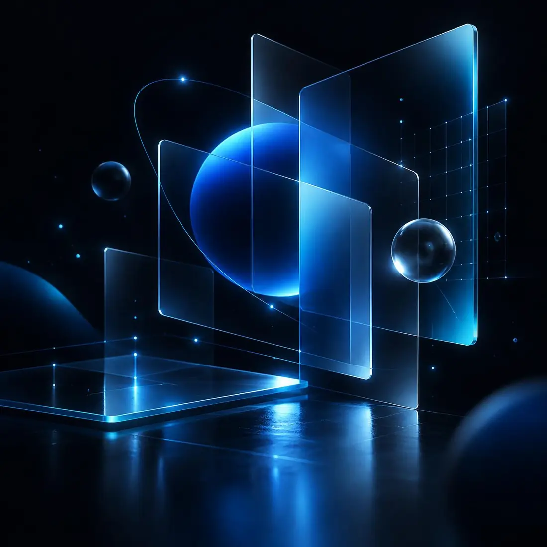 Arte abstrata azul e ciano representando Design e identidade digital